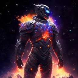 A battle suit made of lava and stars and galaxies for the god of galaxies