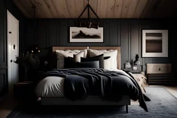 detail image of an bedroom. modern luxury farmhouse style. dark wood