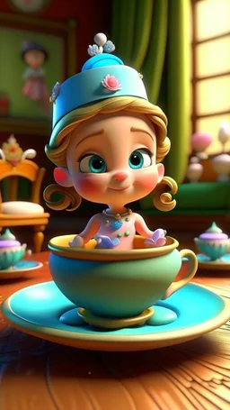 Unwrapping the magical tea cups, cartoon,3D