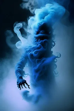 blue gaseous monster smoke in shape of humanoid