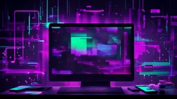 create me a hacking desktop background with the style of glitchart