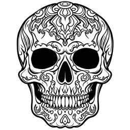 very simple Coloring page for beginers with skull anime cartoon style , very Bold outlines and white background, not very detailed, without any patterns