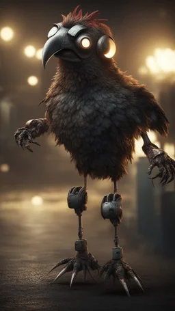 chicken monster robot with eerie lighting and a haunting atmosphere , photo / ultra realistic cinematic