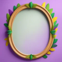 A simple oval wooden frame without decoration in the colors of Mardi Gras green, purple and yellow with a light background to remove