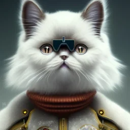 Cyberpunk Portrait of cyborg Persian cat child with brown hair and with cute face, north pole snowy vibe , perfect composition, hyperrealistic, super detailed, 8k, high quality, trending art, trending on artstation, sharp focus, studio photo, intricate details, highly detailed, by greg rutkowski