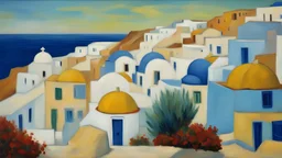 oil painting santorini houses by van gogh