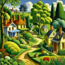 A garden in a small green town painted by Thomas Hart Benton