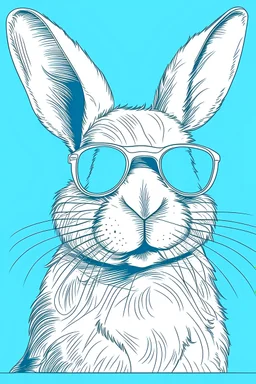 Naive style outline drawing of a bunny with sunglasses