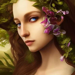 fae, nature, orchids, dnd character portrait, insanely detailed, 16k resolution, perfect eyes, round pupil, cinematic smooth, intricate detail, painted Renaissance style