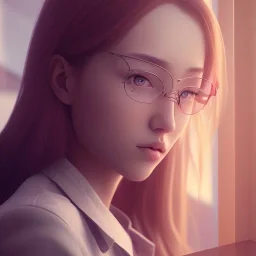 female student studying by the window, anime style,perfect face, cool face, ultra detail, unreal engine 5, cinema4d, sun light, studio lighting --ar 1:1 --v 4