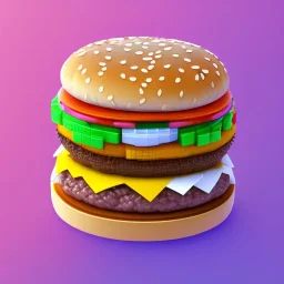 Tiny cute isometric modell of voxel burger, soft smooth lighting, with soft colors, 100mm lens, 3d blender render, trending on polycount, modular constructivism, blue background, physically based rendering, centered well within frame.