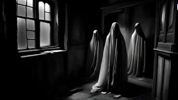 As they tried to escape, the ghosts closed in on them, screaming as their screams disappeared under the terrifying sounds of the darkness.