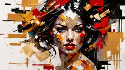 abstract oil painting, brush, beautiful woman, DEREK GORES black-red-gold. art style by Willem Henraetz, high-resolution data, Afremov, colorfully in the style of Kala Gajuma