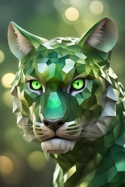 Portrait of a large cat, inspired by greg rutkowski, award winning painting, artistic, creative, wow, beautiful, realistic, bokeh, made of small shiny slabs of tranlucent green jade, vray render