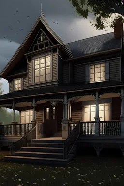 Simple spooky colonial house with wrap around porch