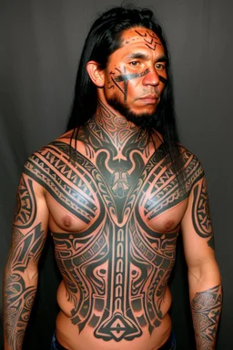 celtic native american warrior with tribal tattoos and cloak