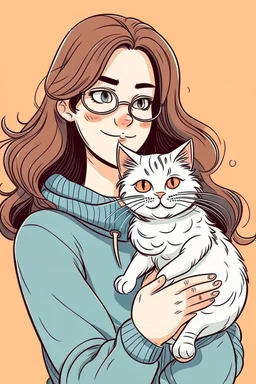 Cartoon drawing woman holding cat