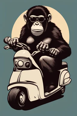 Ape on a scooter wearing sunglasses, cartoonize