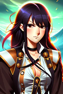 Portrait of a female Pirate, similar to Houshou Marine, in the style of anime