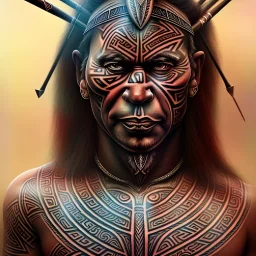 Portrait Chef Maori iron maiden tatouages tribaux maoris, arc à flèches, full détail, 4k,