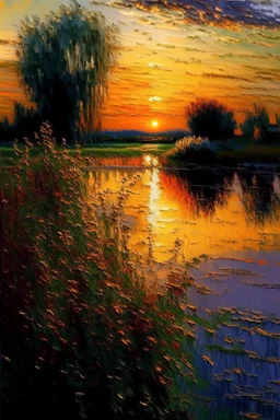 Landscape oil painting, detailed Claude Monet, detailed, sunset