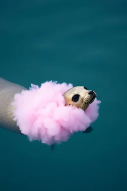 A pink plastic cloud floating in the seal