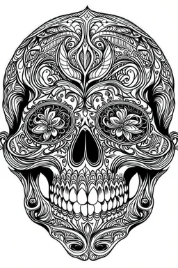 outline art for horror coloring pages for adults with skull, white background, Sketch styl, only use outline. Mandala style, clean line art, no shadows and clear and well outlined