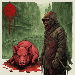 Album art for "Stroll in the Pork" by Watts; textured dripping watercolor by Derek Riggs, concept art, highly detailed, violent color red, black and green, by Godmachine.