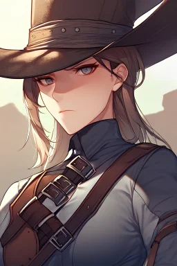 Clear focus, High resolution, female Gunslinger, close up, Gunslinger, Cowboy, cowboy hat, serious face,
