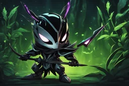 Chibi Mantis lord knight venom in 8k solo leveling shadow artstyle, in the style of fairy academia, hollow knight them, mask, close picture, neon lights, intricate details, highly detailed, high details, detailed portrait, masterpiece,ultra detailed, ultra quality