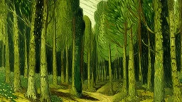 An olive green forest with acorn trees painted by Vincent van Gogh