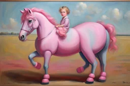 Big pink toy horse.19th painting