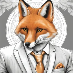 Illustrative sketch of a image of an humanoid fox, suit and tie, arte lineal ultra quality, 8k