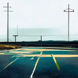 Minimal abstract oil paintings desolate 1960s carpark concrete fragments rough paint graffiti . style of Justin Mortimer and Francis Bacon. road markings.