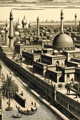 Old urban islamic baghdad illustration