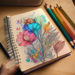 A notebook with color drawings