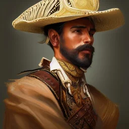 portrait,"Insanely detailed photograph of a male western mustachioed crossbowman", detailed charro, sequenced Sombrero, detailed held dagger, digital painting, artstation, concept art, sharp focus, illustration, art by artgerm and greg rutkowski and alphonse mucha, 8 k,fantasy, unreal engine