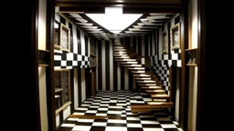 A trompe-l'oeil optical art work, in the style of M.C. Escher, that combines impossible architecture with deceptive perspectives, creating an incredible masterpiece that defies logic and draws the viewer into a world where the impossible becomes possible, without borders.