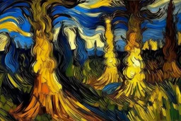 Yellow shining bolts painted by Vincent van Gogh