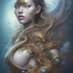 sango fantasy, fantasy magic, intricate, sharp focus, illustration, highly detailed, digital painting, concept art, matte, artgerm and paul lewin and kehinde wiley, masterpiece sexy lips Asian afro lips black African lady body mermaid blue Dragon head golden space lady sea under water mermaid pretty