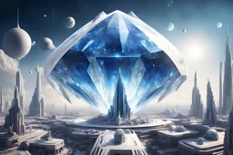 cosmic city extraterrestre white futuriste, great and blue facette cristal dome, vaisseaux spatiaux, 4k, hyperréaliste, cosmic srars sky, great civilisation, beautifull, spiritual inspiration, hight gemme