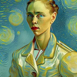 abstract painting, by van gogh, charlize theron, high detail, in western town