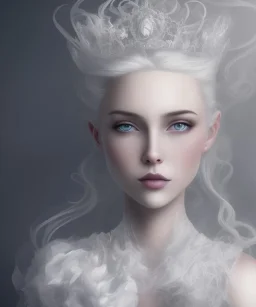 portrait borders ice white Princess with white hair, a crown