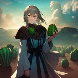 anime real life like cactus in the desert in arizona, grand canyon,anime, storm clouds in the background