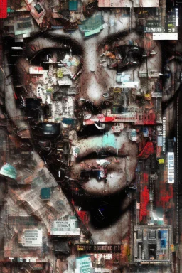 Ultra detailed medium portrait painting of anxiety , torn up collage of clippings, broken circuitry background, matrix effects, punk visual art, punk art aesthetic, graffiti art, pop surrealism, collage art, cluttered paint glitches