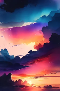 watercolor sky sunset time 4K