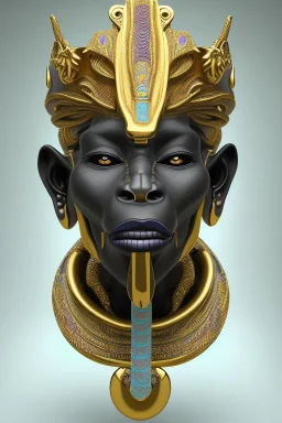 black male African Egyptian alien, cracks in the voodoo head, wicked, eyes, crown, Elephant, 8k, finely detailed, photo realistic, tiger turquoise skull head gold dragon space alien snow skeleton gold gorilla silver crown silver eyes