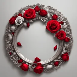 round silver frame with red and roses