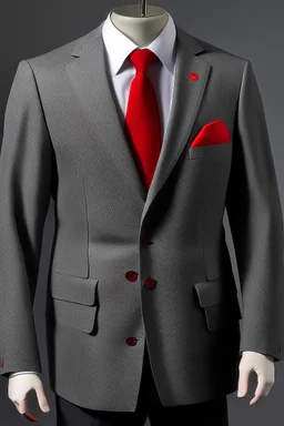 Man's blazer grey jacket with a big hood 2 bottons and red brilliant cufflinks