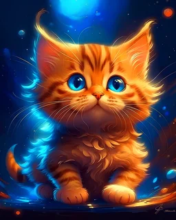Very cute happy bouncing astrophysical Kitten, Galaxy stars dual exposure inside a kitten - ethereal gold, blue red purple white radioluminescent floofy tabby kitten, eyecolour = gold Chromalithograph , by Aleksi Briclot by andreas rocha, Surrealcore, by GullyDJ"